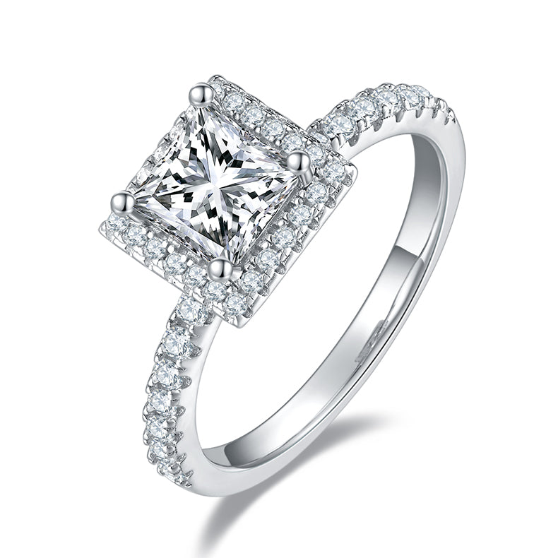 Square Moissanite Set With Top-quality Moissanite Luxury And Fashionable Light Luxury Jewelry Silver Ring S925 Silver Electroplated With Platinum