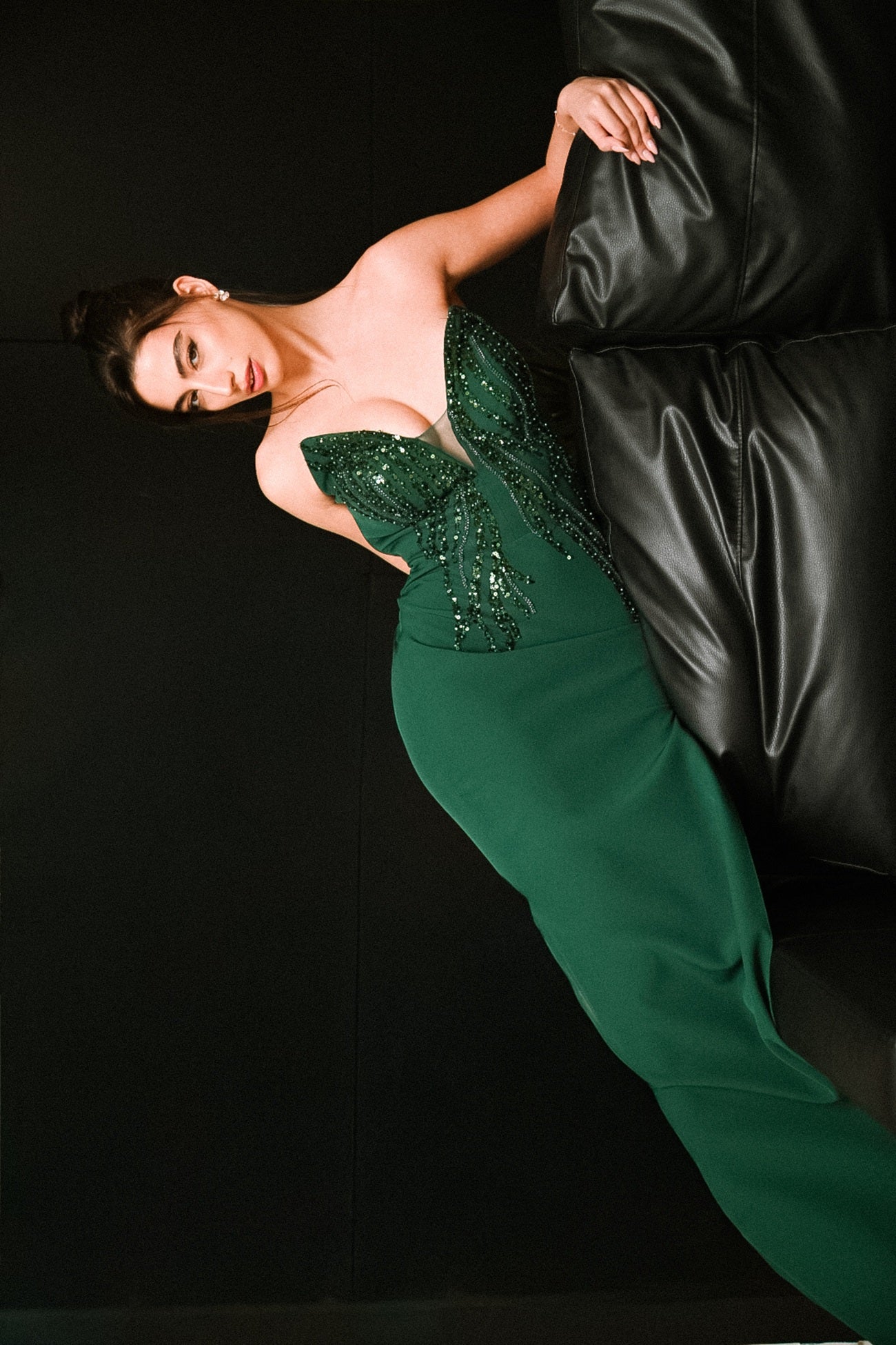 Emerald Seduction Gown — Crystal-Embellished Evening Dress