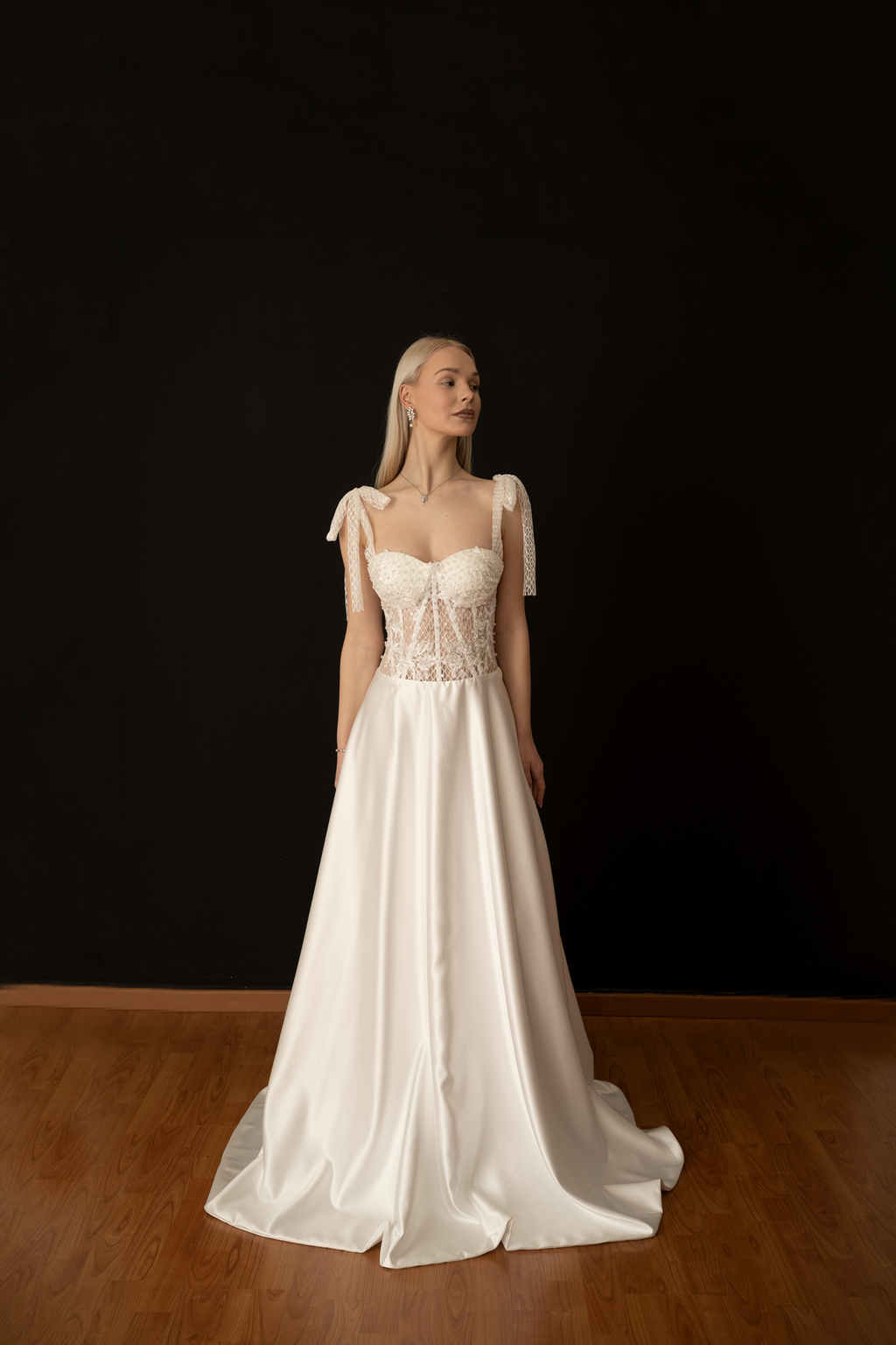 Emma – Crystal & Lace A-Line Wedding Dress | Satin Bridal Gown
