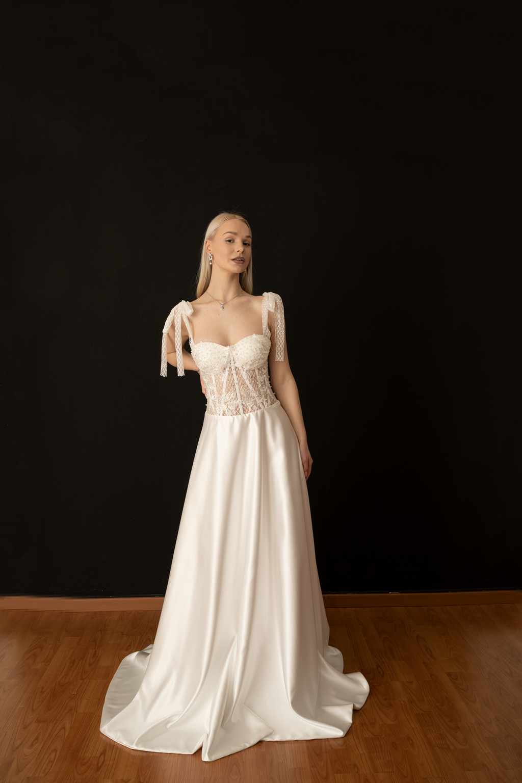 Emma – Crystal & Lace A-Line Wedding Dress | Satin Bridal Gown
