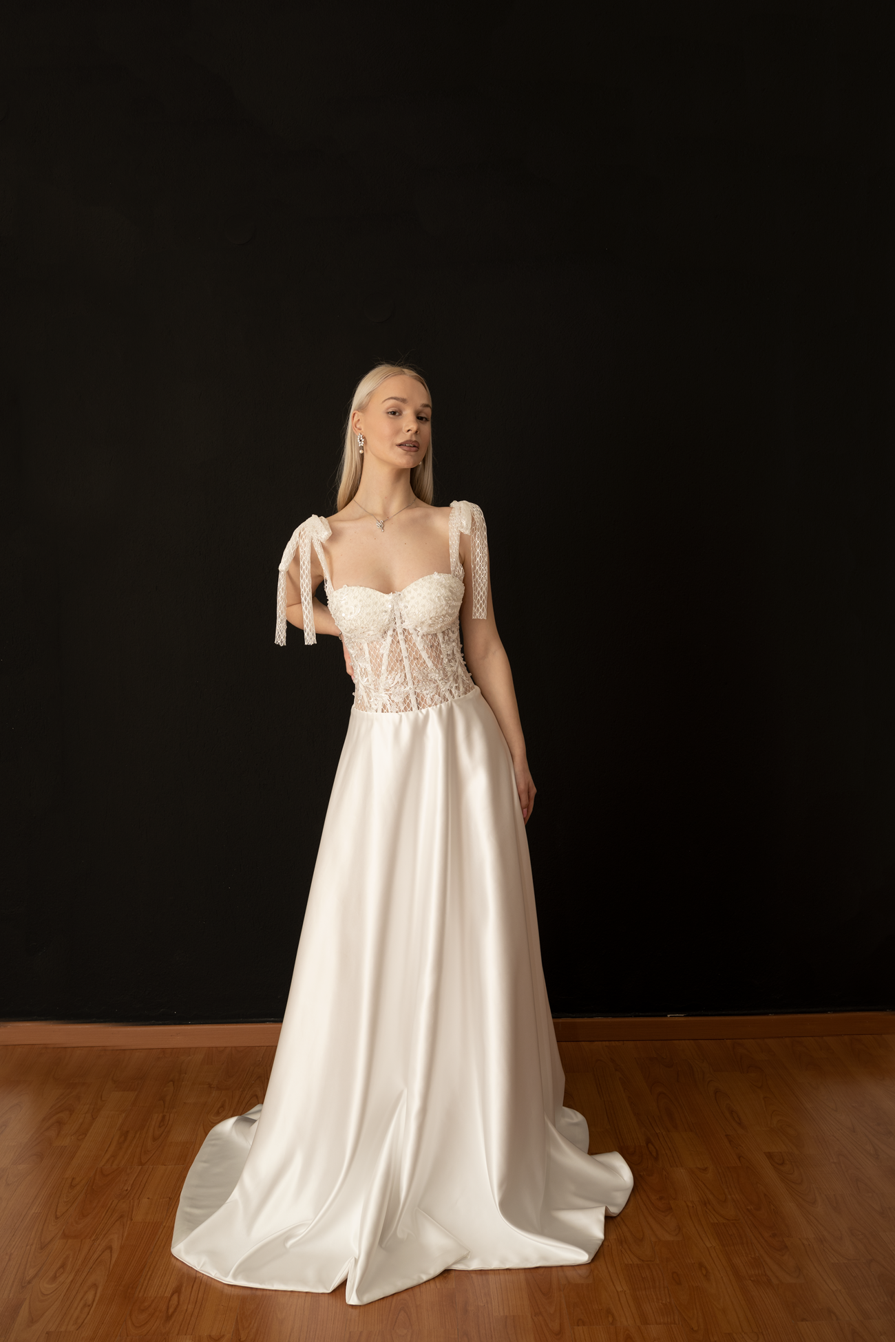 Emma – Crystal & Lace A-Line Wedding Dress | Satin Bridal Gown