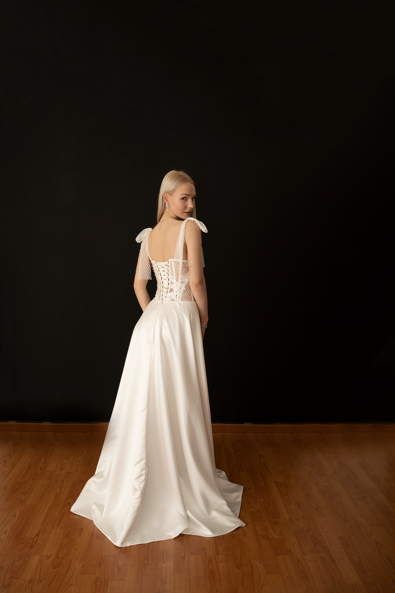 Emma – Crystal & Lace A-Line Wedding Dress | Satin Bridal Gown