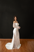 Alina – Draped Satin & Lace Bridal Gown with Leg Slit