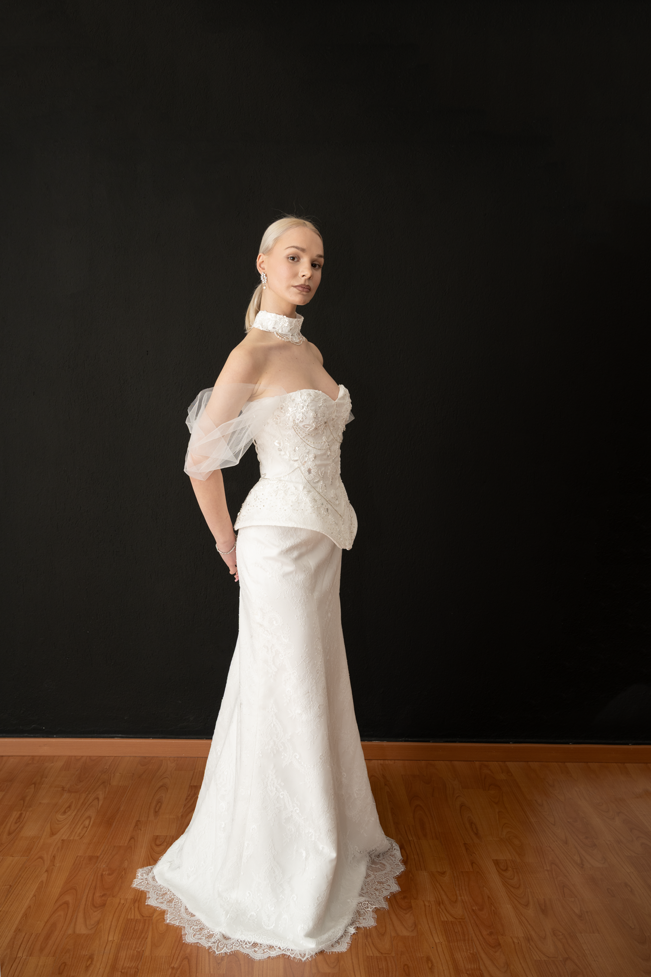 Miley – Hand-Beaded Corset & Column Skirt Bridal Set | Satin & Chantilly Lace