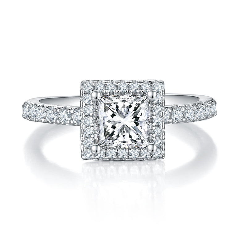 Square Moissanite Set With Top-quality Moissanite Luxury And Fashionable Light Luxury Jewelry Silver Ring S925 Silver Electroplated With Platinum